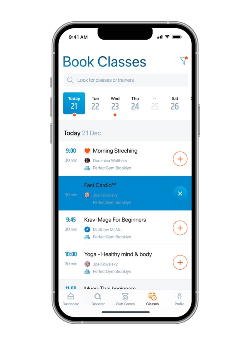 book classes on mobile with perfect gym