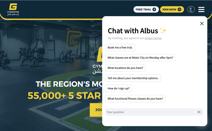 gymnation website and AI chatbot