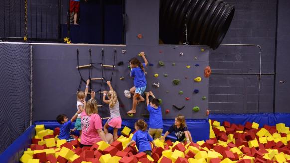 Perfect Gym Trampoline park design kids zone climbing wall
